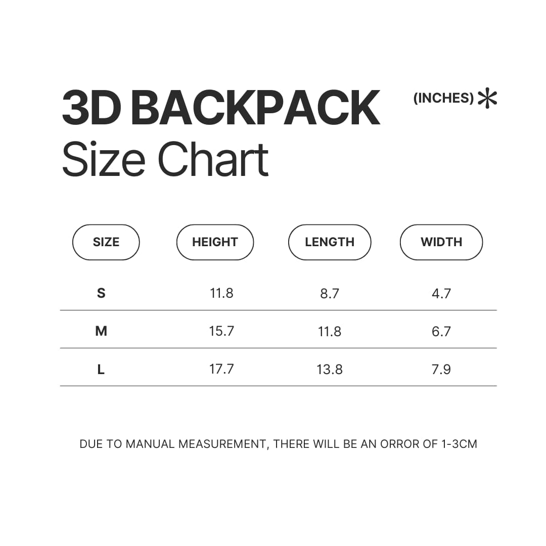 3D Backpack Size Chart - Claymore Merch