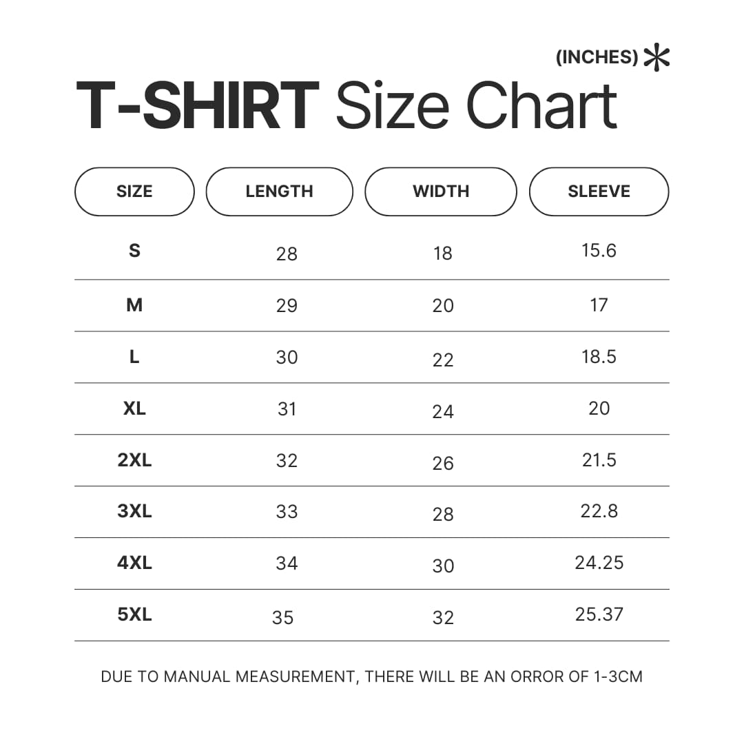 T shirt Size Chart - Claymore Merch