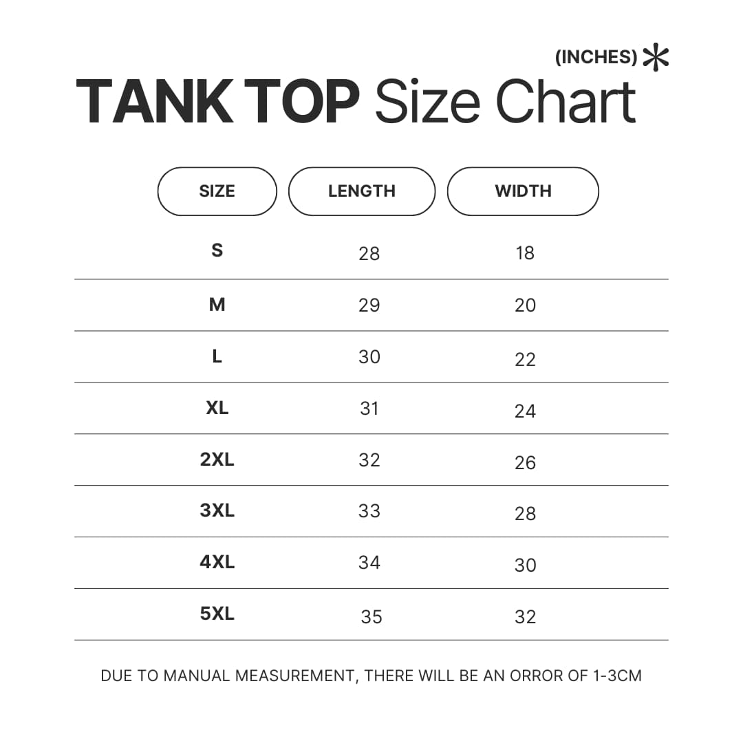 Tank Top Size Chart - Claymore Merch